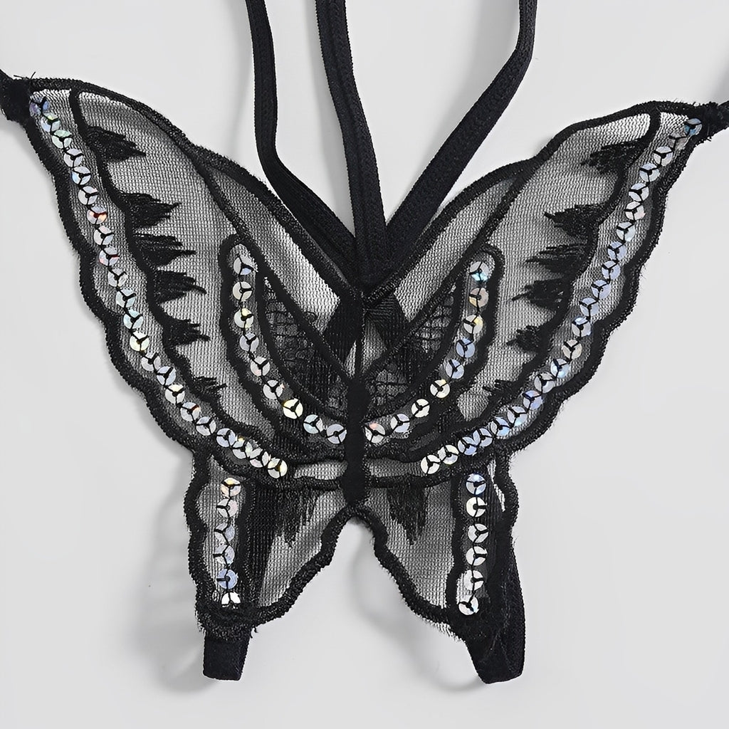 Calcinha fio dental sensual Borboleta – Com brilho e Abertura Inferior - presente perfeito