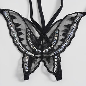 Calcinha fio dental sensual Borboleta – Com brilho e Abertura Inferior - presente perfeito