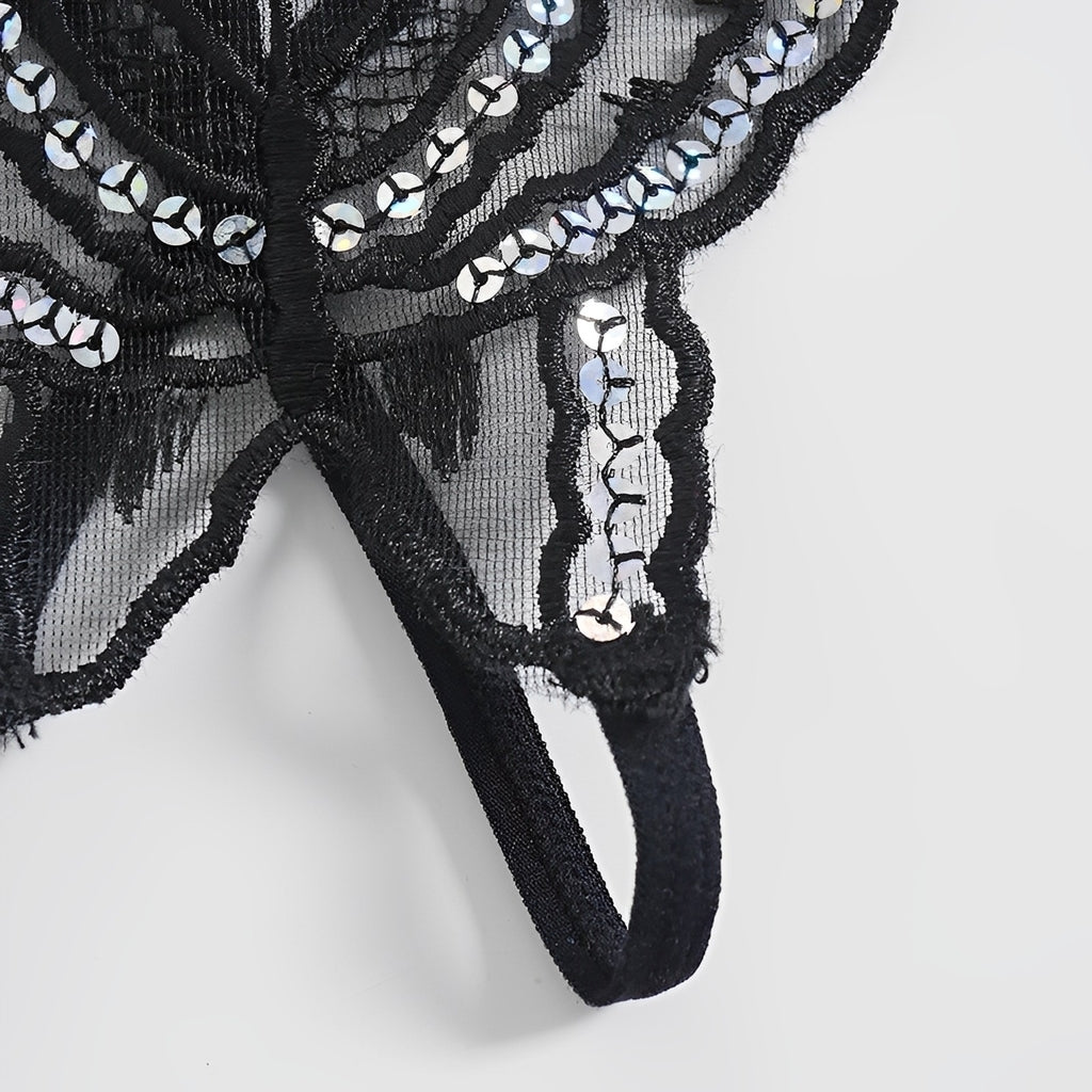 Calcinha fio dental sensual Borboleta – Com brilho e Abertura Inferior - presente perfeito