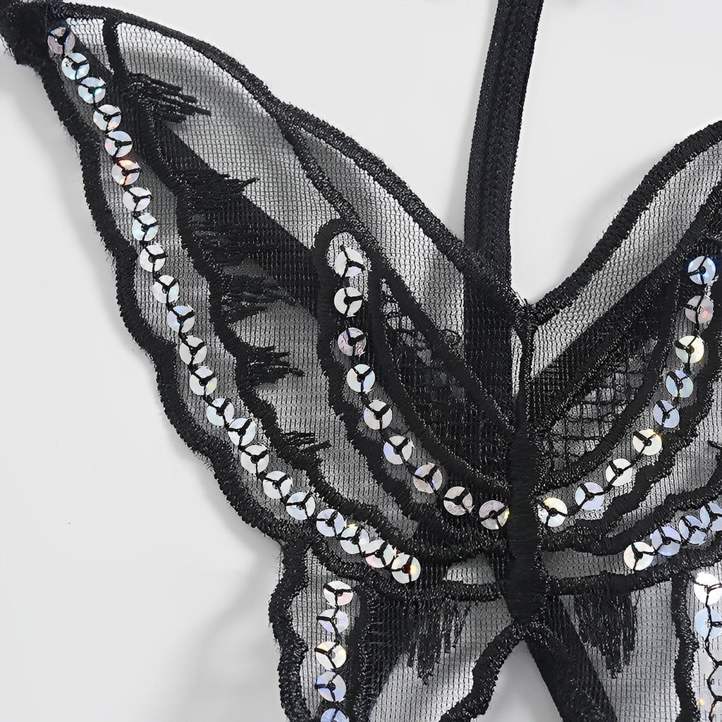 Calcinha fio dental sensual Borboleta – Com brilho e Abertura Inferior - presente perfeito