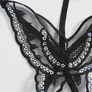 Calcinha fio dental sensual Borboleta – Com brilho e Abertura Inferior - presente perfeito