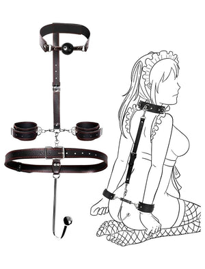 Kit Bondage Preto com Algema, Coleira, Mordaça e Plug Anal - Fetiche e Prazer Completo
