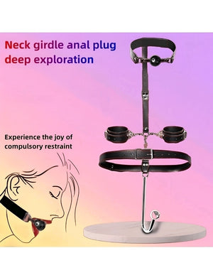 Kit Bondage Preto com Algema, Coleira, Mordaça e Plug Anal - Fetiche e Prazer Completo