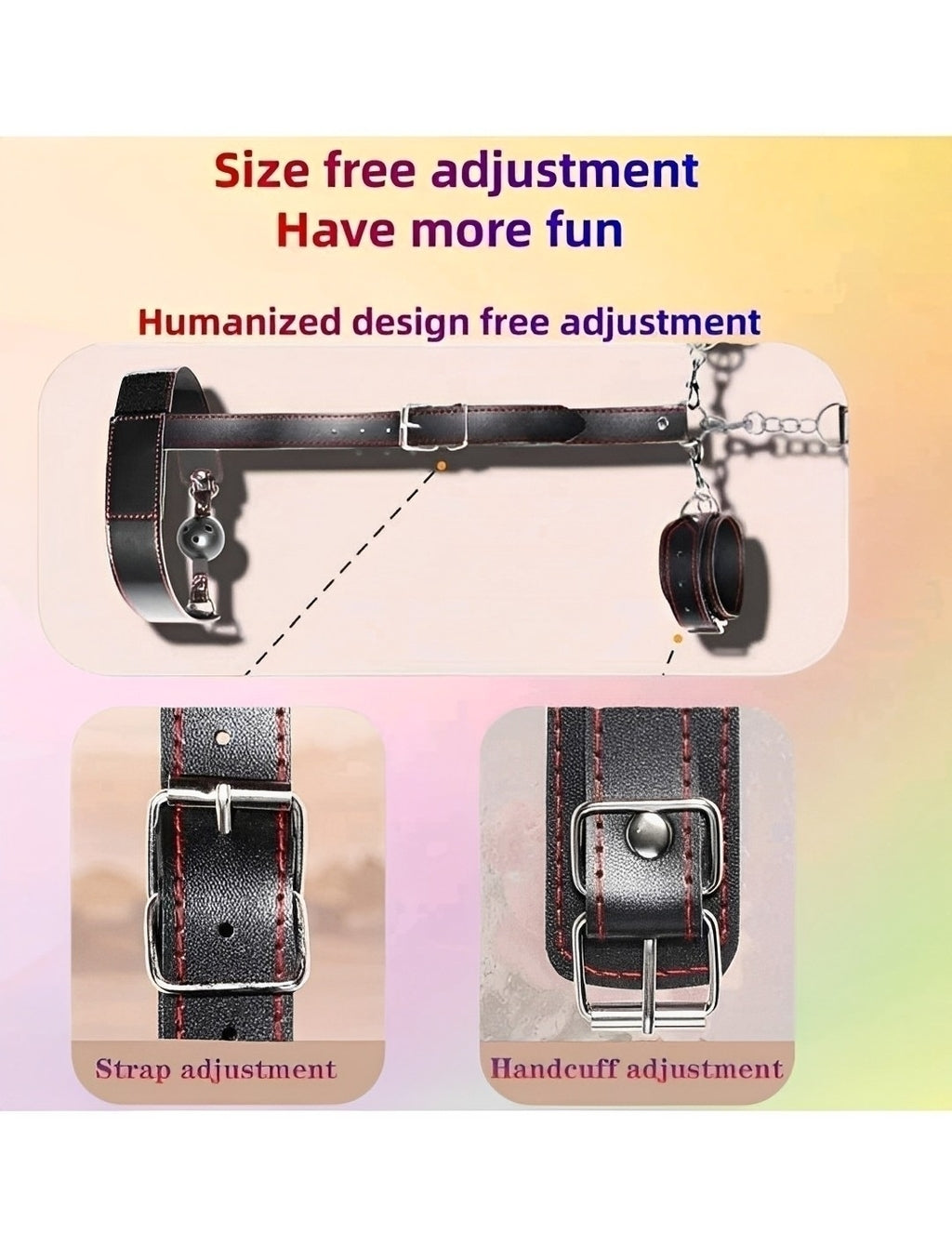 Kit Bondage Preto com Algema, Coleira, Mordaça e Plug Anal - Fetiche e Prazer Completo