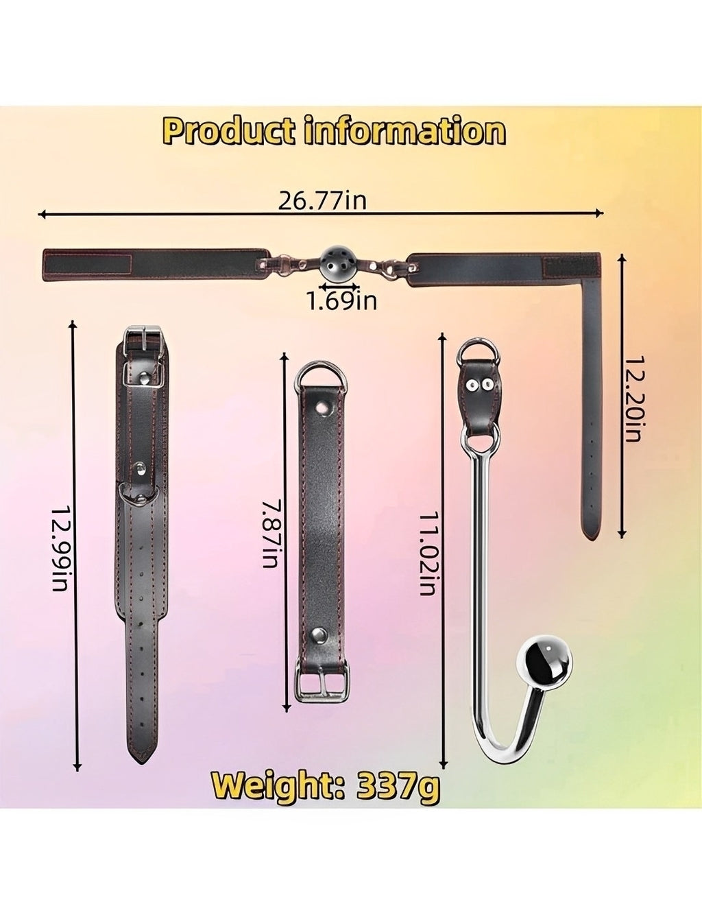 Kit Bondage Preto com Algema, Coleira, Mordaça e Plug Anal - Fetiche e Prazer Completo