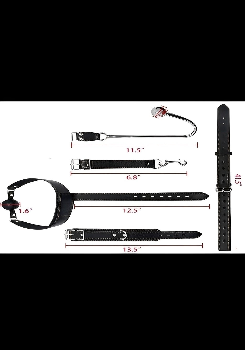 Kit Bondage Preto com Algema, Coleira, Mordaça e Plug Anal - Fetiche e Prazer Completo