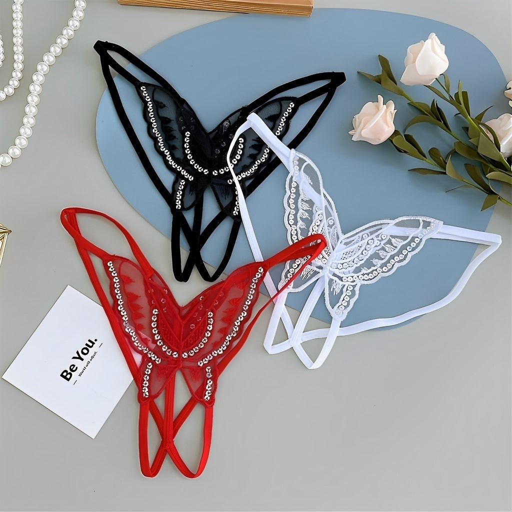 Calcinha fio dental sensual Borboleta – Com brilho e Abertura Inferior - presente perfeito