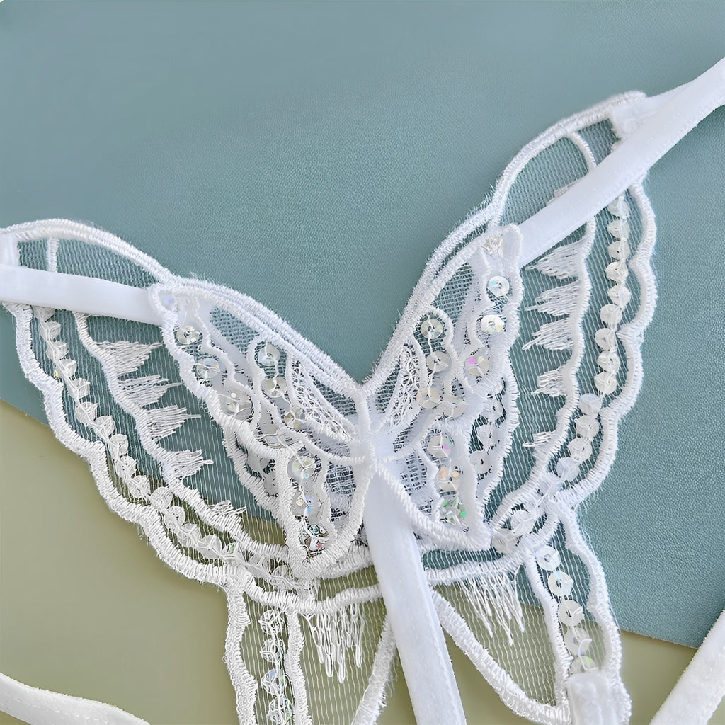 Calcinha fio dental sensual Borboleta – Com brilho e Abertura Inferior - presente perfeito