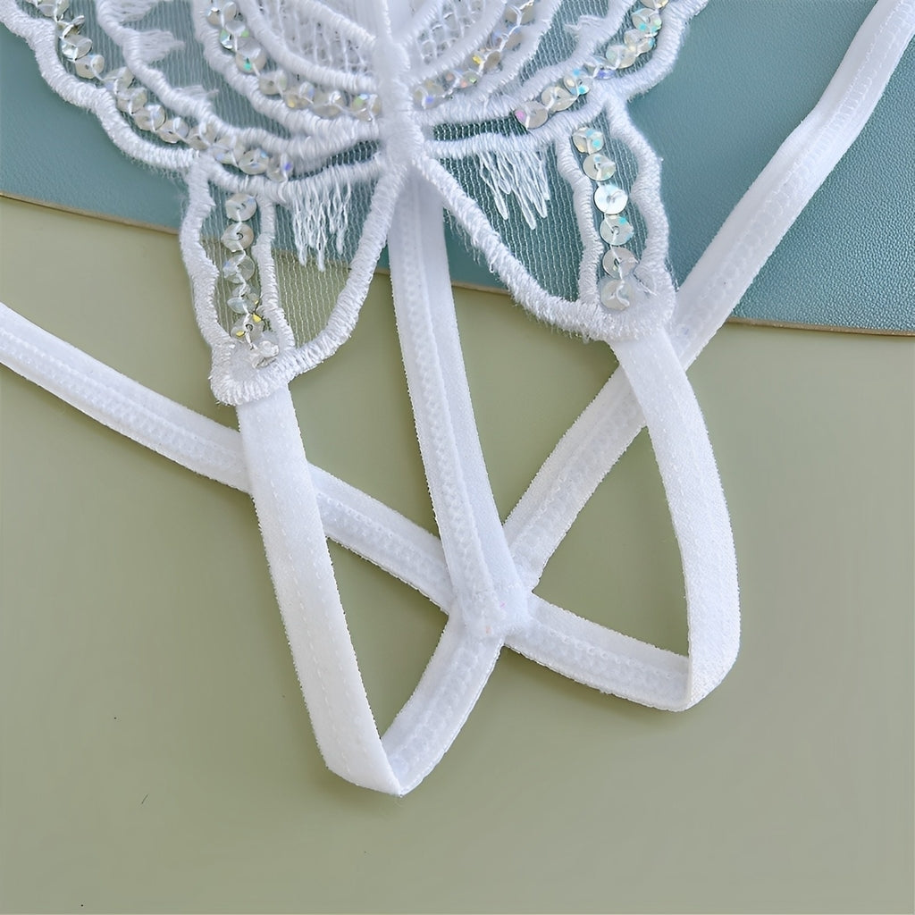 Calcinha fio dental sensual Borboleta – Com brilho e Abertura Inferior - presente perfeito