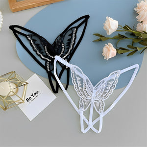 Calcinha fio dental sensual Borboleta – Com brilho e Abertura Inferior - presente perfeito