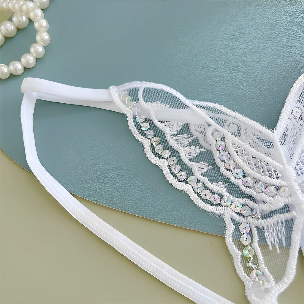 Calcinha fio dental sensual Borboleta – Com brilho e Abertura Inferior - presente perfeito