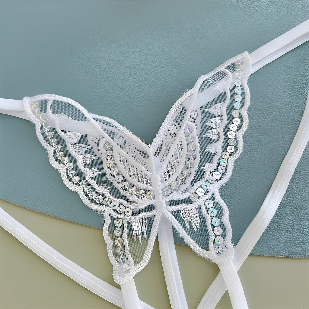 Calcinha fio dental sensual Borboleta – Com brilho e Abertura Inferior - presente perfeito