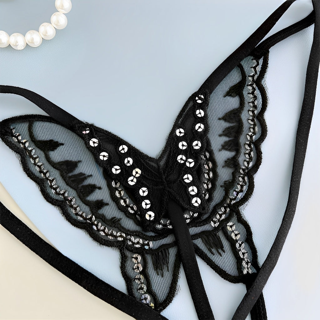 Calcinha fio dental sensual Borboleta – Com brilho e Abertura Inferior - presente perfeito