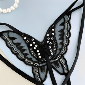Calcinha fio dental sensual Borboleta – Com brilho e Abertura Inferior - presente perfeito