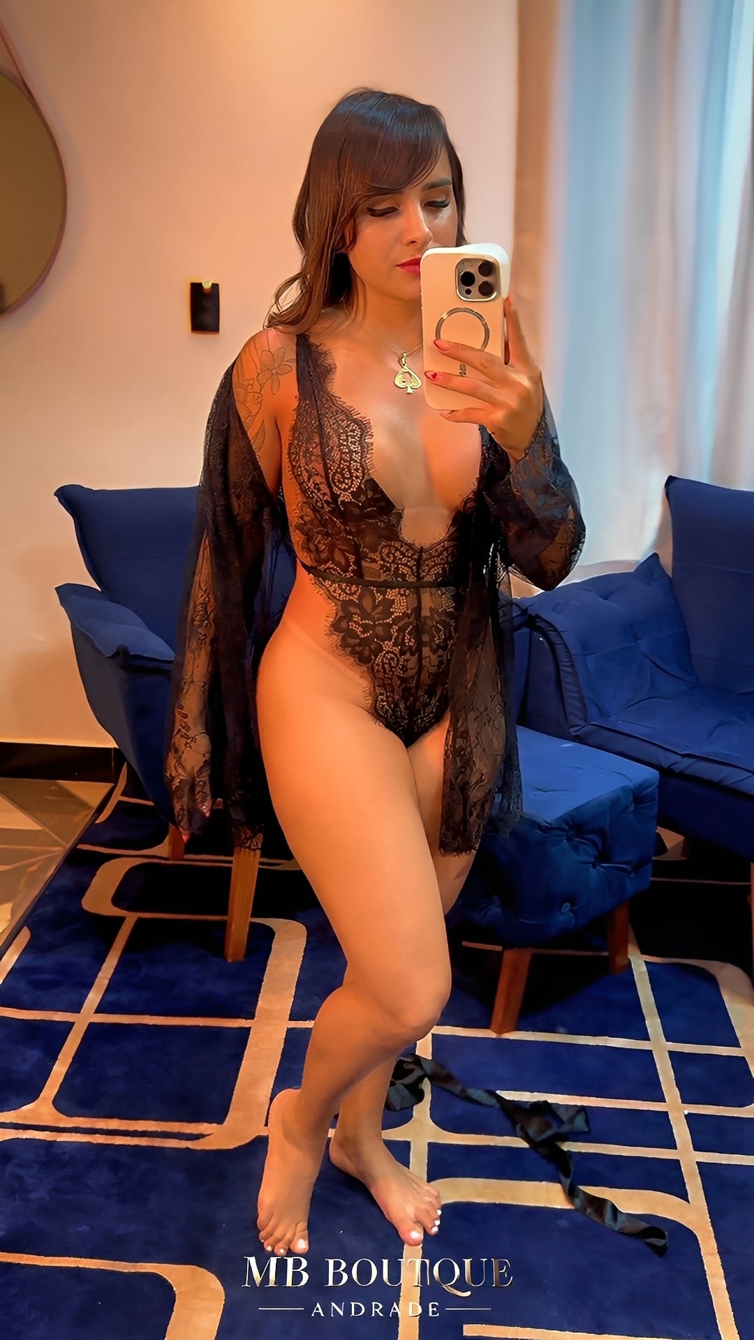 Body de Renda com Robe Feminino e Cinto de Cetim - Lingerie Sensual Elegante sem Bojo e sem Aro - Preto, Vermelho, P ao GG