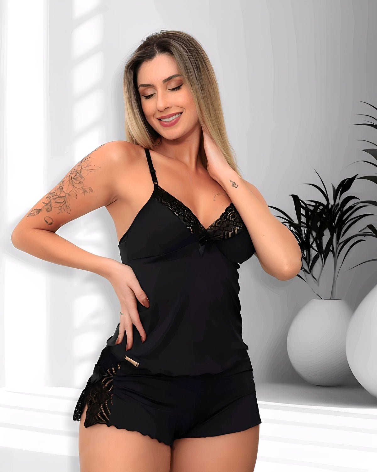 Short Doll Feminino em Microfibra com Renda – Conjunto P ao GG