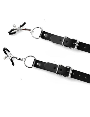 Acessório BDSM - Presilhas Ajustáveis para Seios e Clitóris em Couro PU