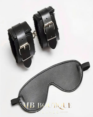 Kit de Restrição BDSM Hardcore - Algemas de Tornozelo com Corrente + Venda Preta (2 peças)