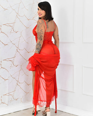 Conjunto Valentina - Noite Vermelha – Conjunto com Robe e Renda Elegante - P ao GG
