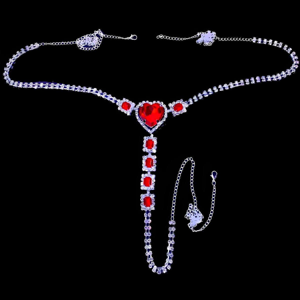 Calcinha Luxo com Correntes de Strass e Pedras Vermelhas – Detalhe Coração – Coleção Gold