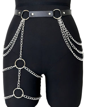 Cinto Harness com Correntes Douradas ou Prateadas – Acessório Sensual de Cintura e Coxa para Noite Ousada