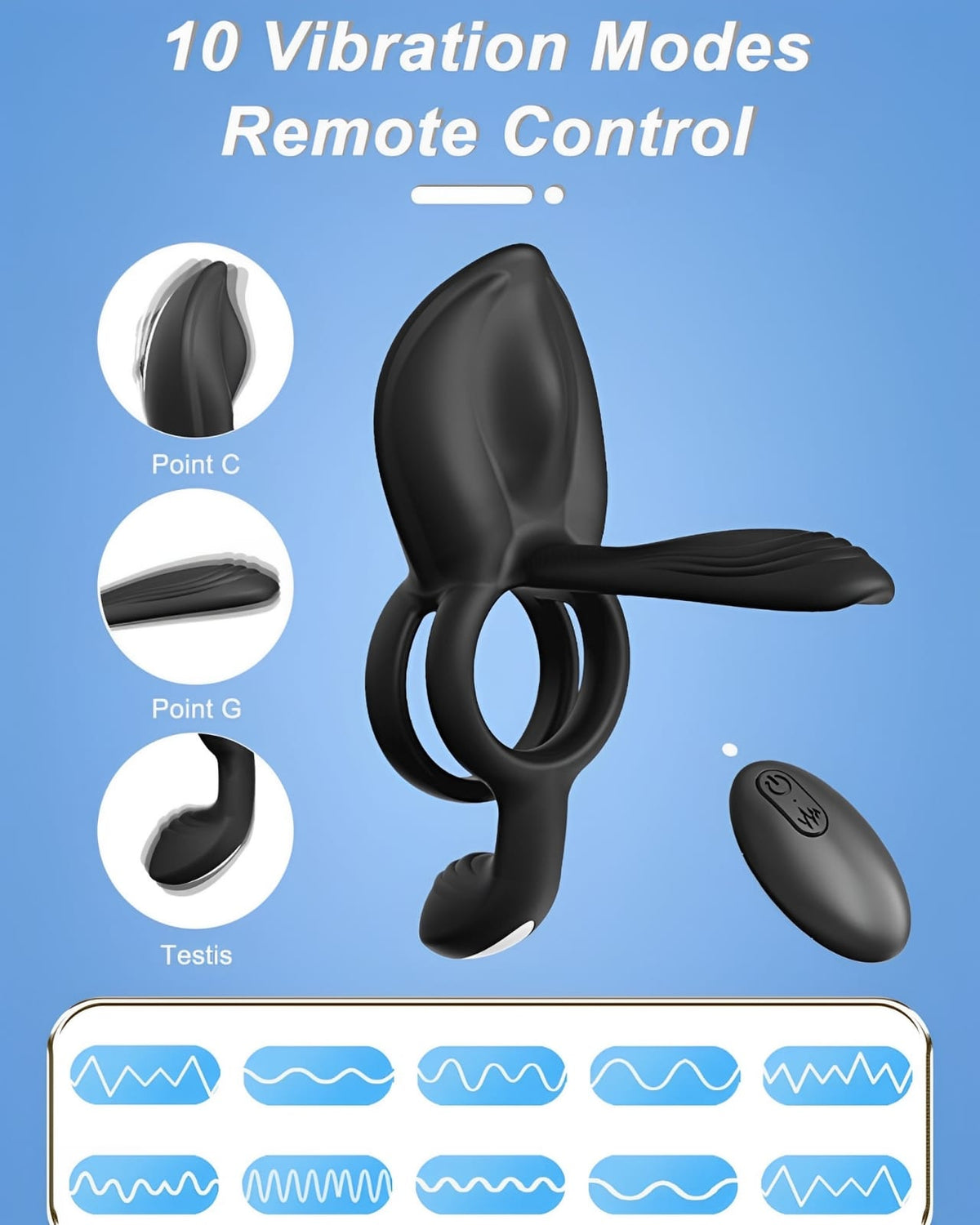 Anel Peniano Vibratório com Controle Remoto – 10 Modos de Vibração, Silicone Premium e Design à Prova D’Água