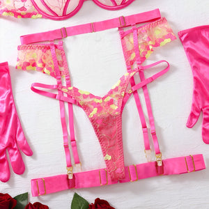 Lingerie completa com ligas de perna e gargantilha