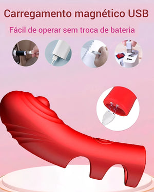 Vibrador de Dedo Multiuso em Silicone Vermelho – Estimulador Clitoriano, Anal e Ponto G Recarregável