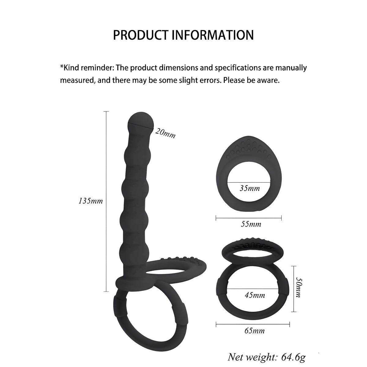 Colar Peniano Preto com Estimulador Anal - Silicone Macio para Dupla Penetração