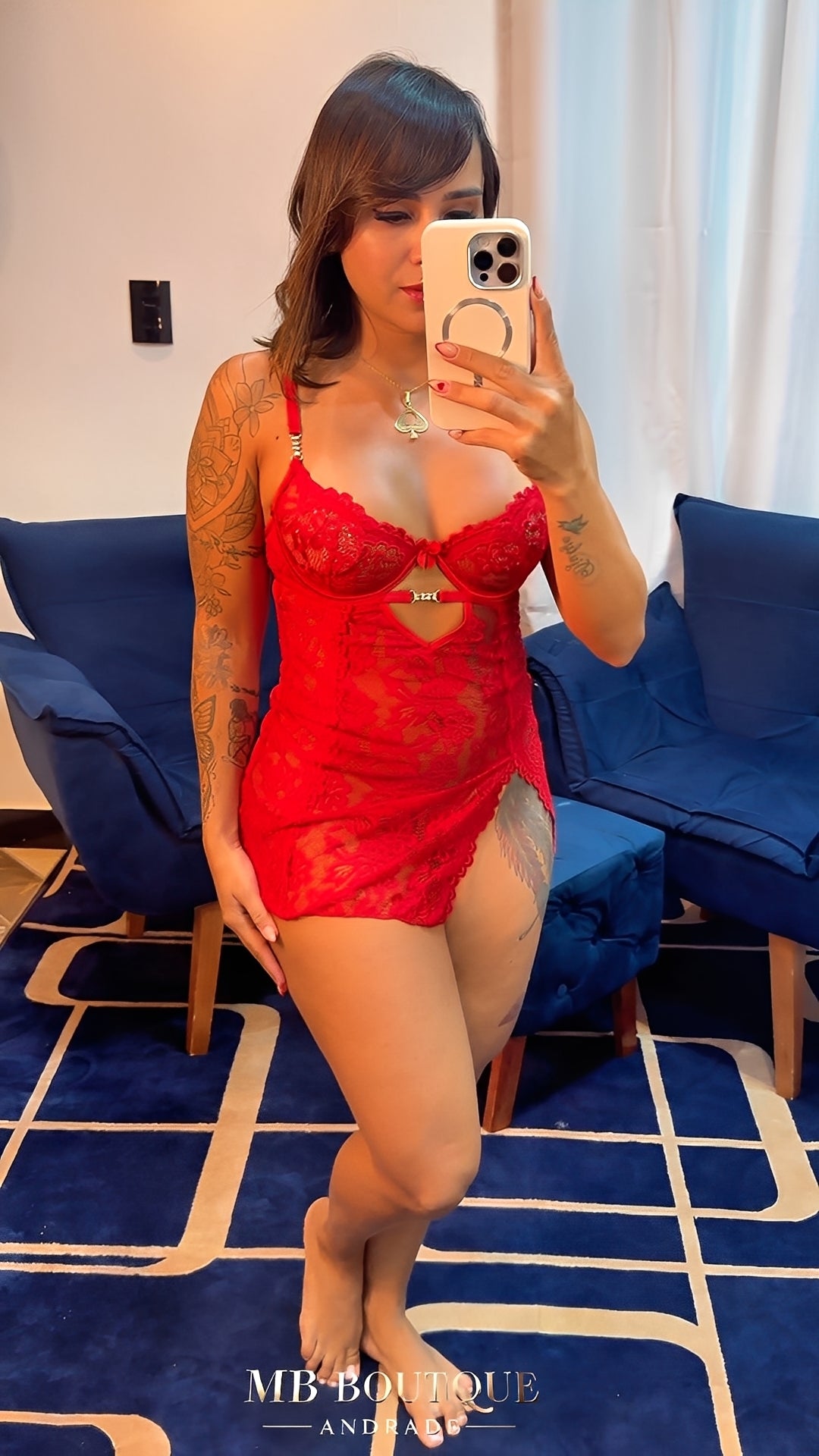 Camisola Sensual Preta, Vermelho com Fenda, Renda Floral e Aro – Lingerie com Transparência para Noite Romântica