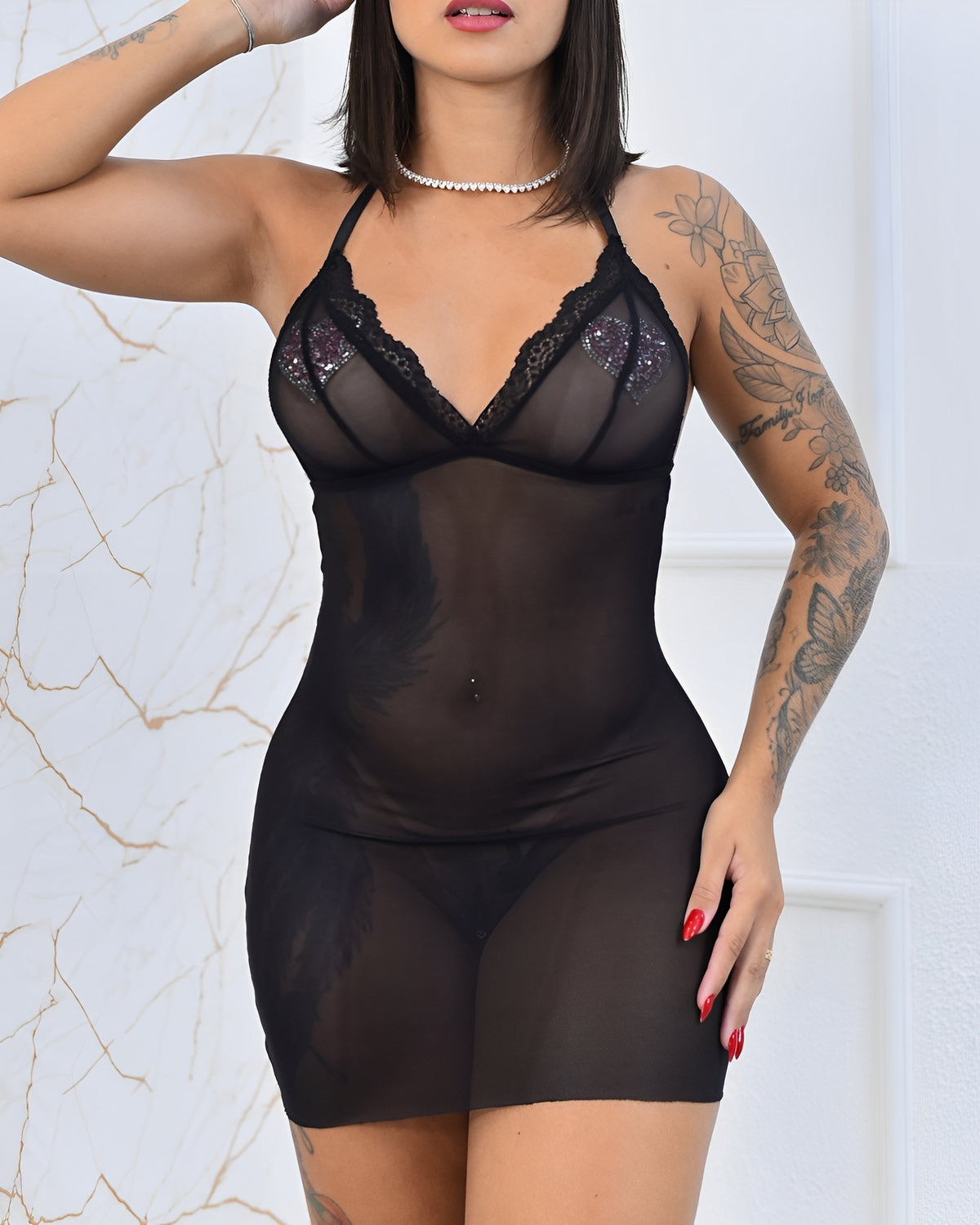 Camisola Maria Fernanda – Tule com Detalhes em Pérola (P ao GG)