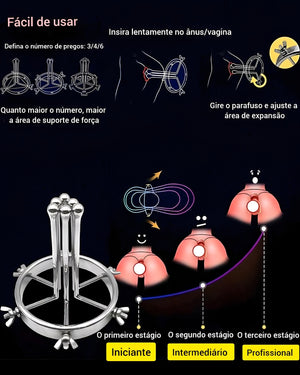 Dilatador Anal e Vaginal Ajustável em Aço Inoxidável – Expansor BDSM de Metal