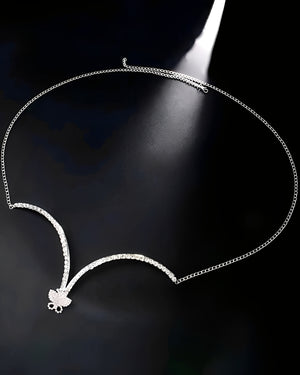 Colar Luxo Prata Feminino com Borboleta em Strass – Acessório Exclusivo e Elegante