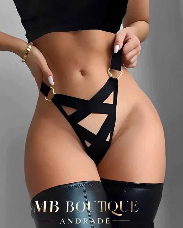 Conjunto Impacto em Renda e Tiras – Top + Calcinha Exclusiva P ao GG