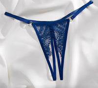 Calcinha Fio Dental Dupla em Renda Sexy e Tiras Finas – Lingerie Sensual Azul, Vermelha e Preta