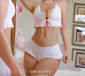 Baby Doll Rosa Feminino com Babado – Lingerie Confortável, Romântica e Sensual