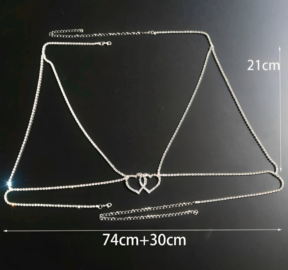 Body Chain Corações Duplos – Coleção Gold