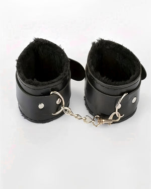 Kit de Restrição BDSM Hardcore - Algemas de Tornozelo com Corrente + Venda Preta (2 peças)
