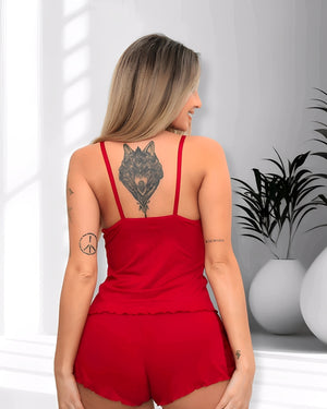 Short Doll Feminino em Microfibra com Renda – Conjunto P ao GG