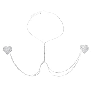 Tapa-Seios com Corrente Sensual e Corações em Strass – Coleção Gold