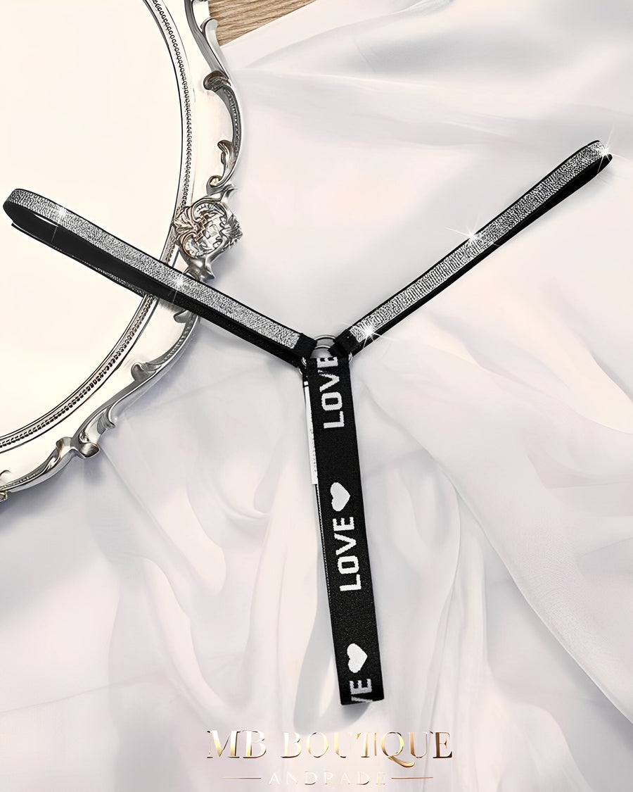 Calcinha Fio Dental Preta com Elástico LOVE em Brilho – Lingerie Sensual Feminina P ao GG
