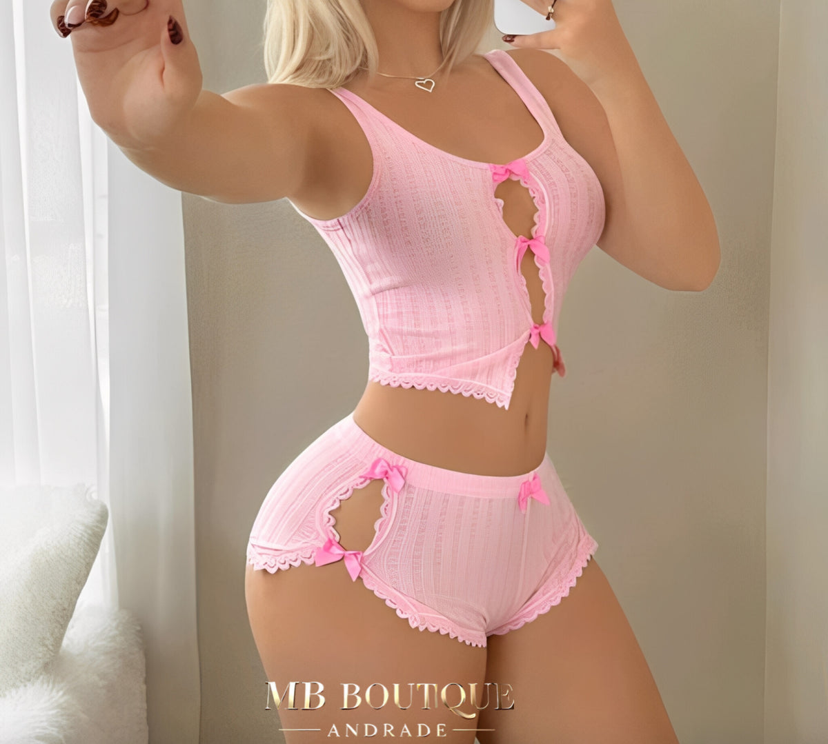 BabyDoll Rosa Romântico com Laços e Recortes Sensuais - Lingerie Feminina Confortável e Charmosa