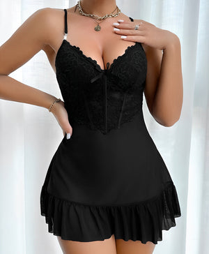 Camisola Preta com Renda e Hobby – Elegância atemporal com toque envolvente