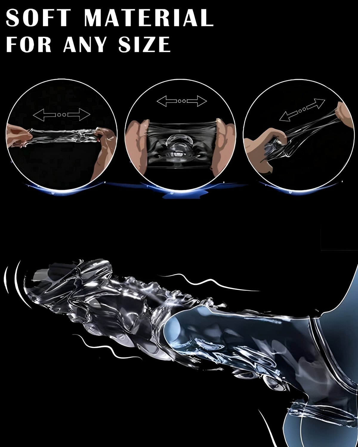 Extensor Transparente com Vibração - Toque Macio, Tamanho Extra e Experiência Intensa