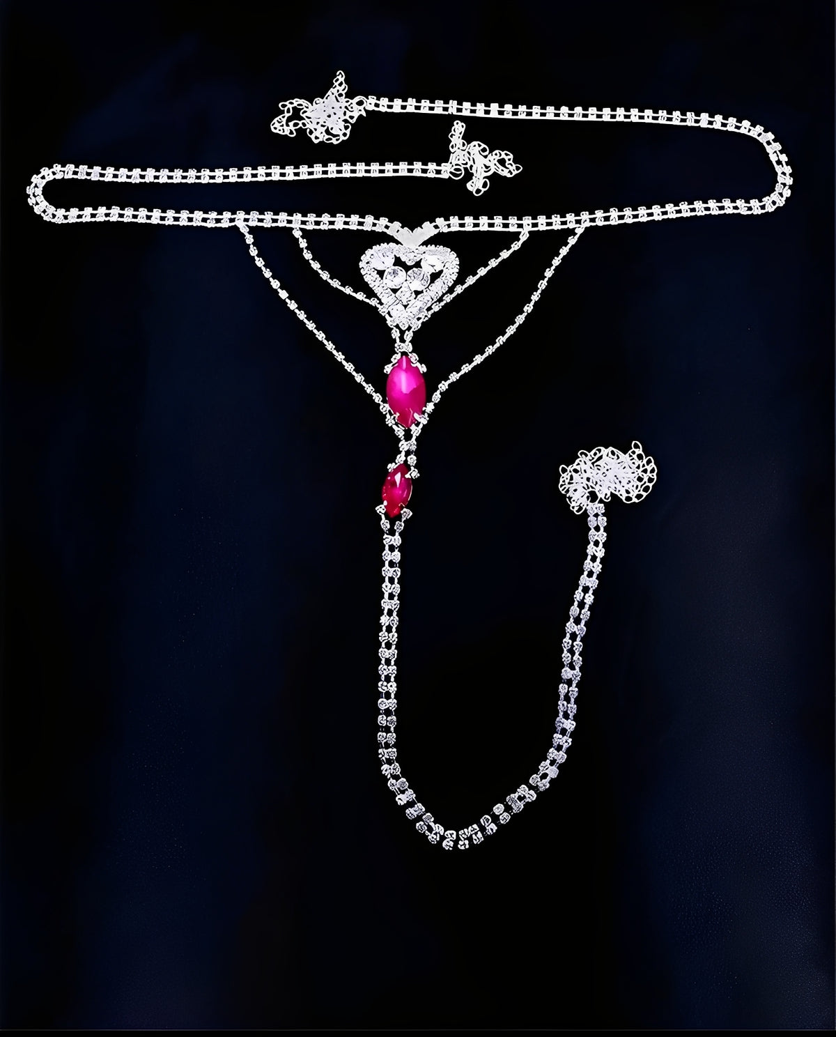 Calcinha Luxo - Joia Coração com Correntes de Strass e Pedras Pink – Coleção Gold