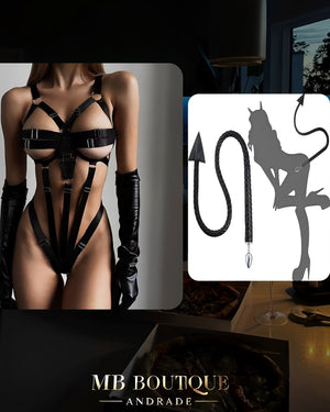 Kit Cena Proibida - Body Dominatrix + Chicote com Plug