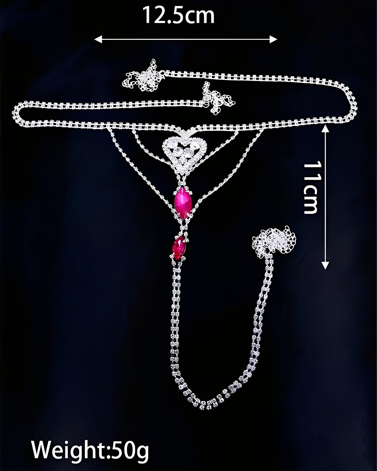 Calcinha Luxo - Joia Coração com Correntes de Strass e Pedras Pink – Coleção Gold