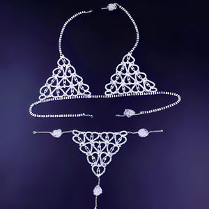 Conjunto Luxo com Strass – Sutiã e Calcinha Sensual (Prata ou Dourado) – Coleção Gold