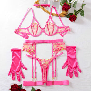Lingerie completa com ligas de perna e gargantilha