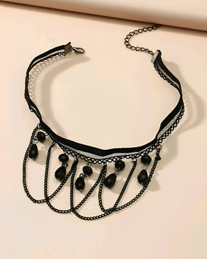 Liga de Coxa Preta Sexy com Correntes e Gotas em Resina – Lingerie Erótica e Acessório de Sedução